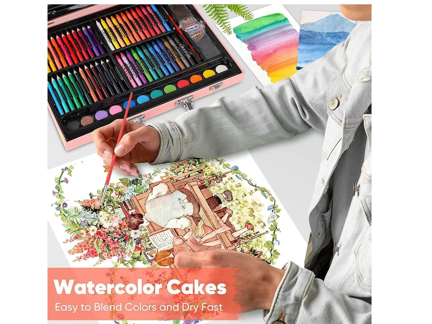Kit Set De Dibujo Arte Para Niños 145 Pieza Acuarela Pintura