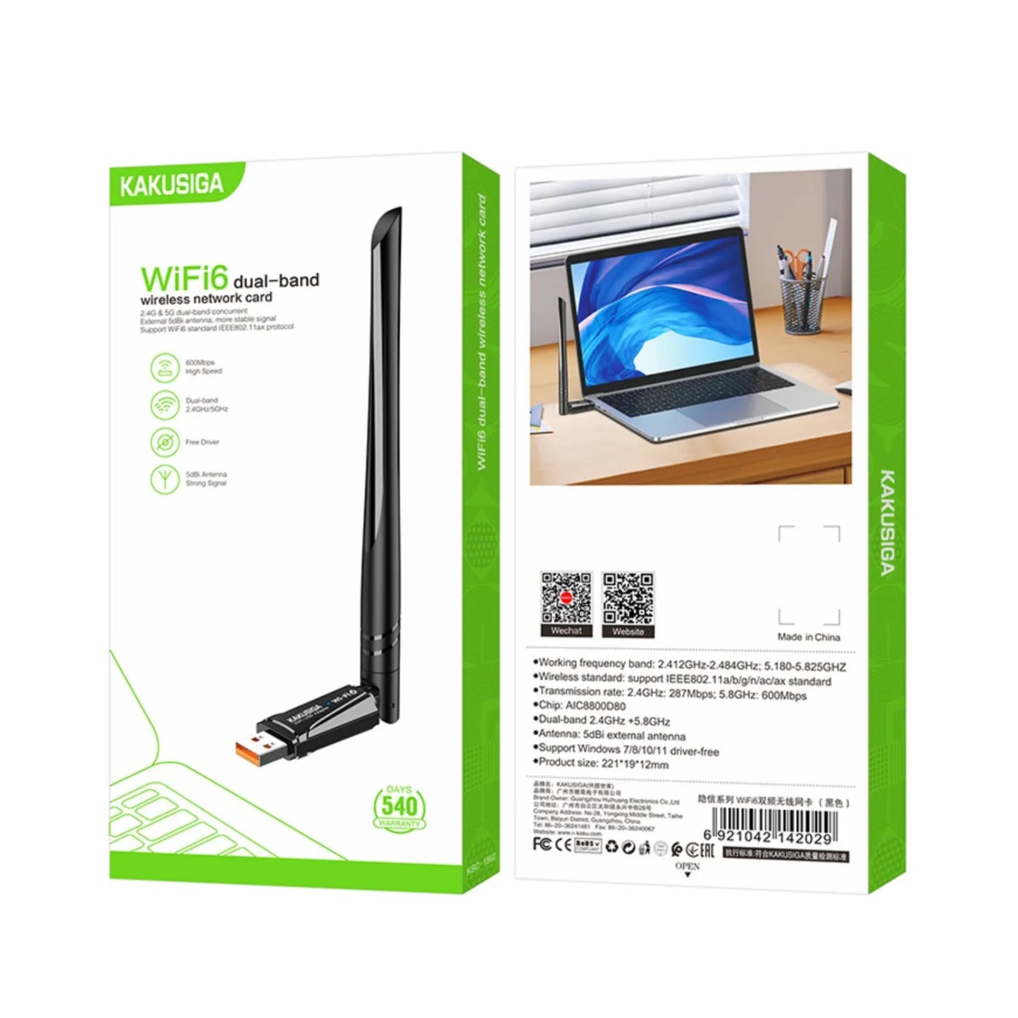 Adaptador Receptor De Red Antena Wifi 6 Doble Banda Kakusiga