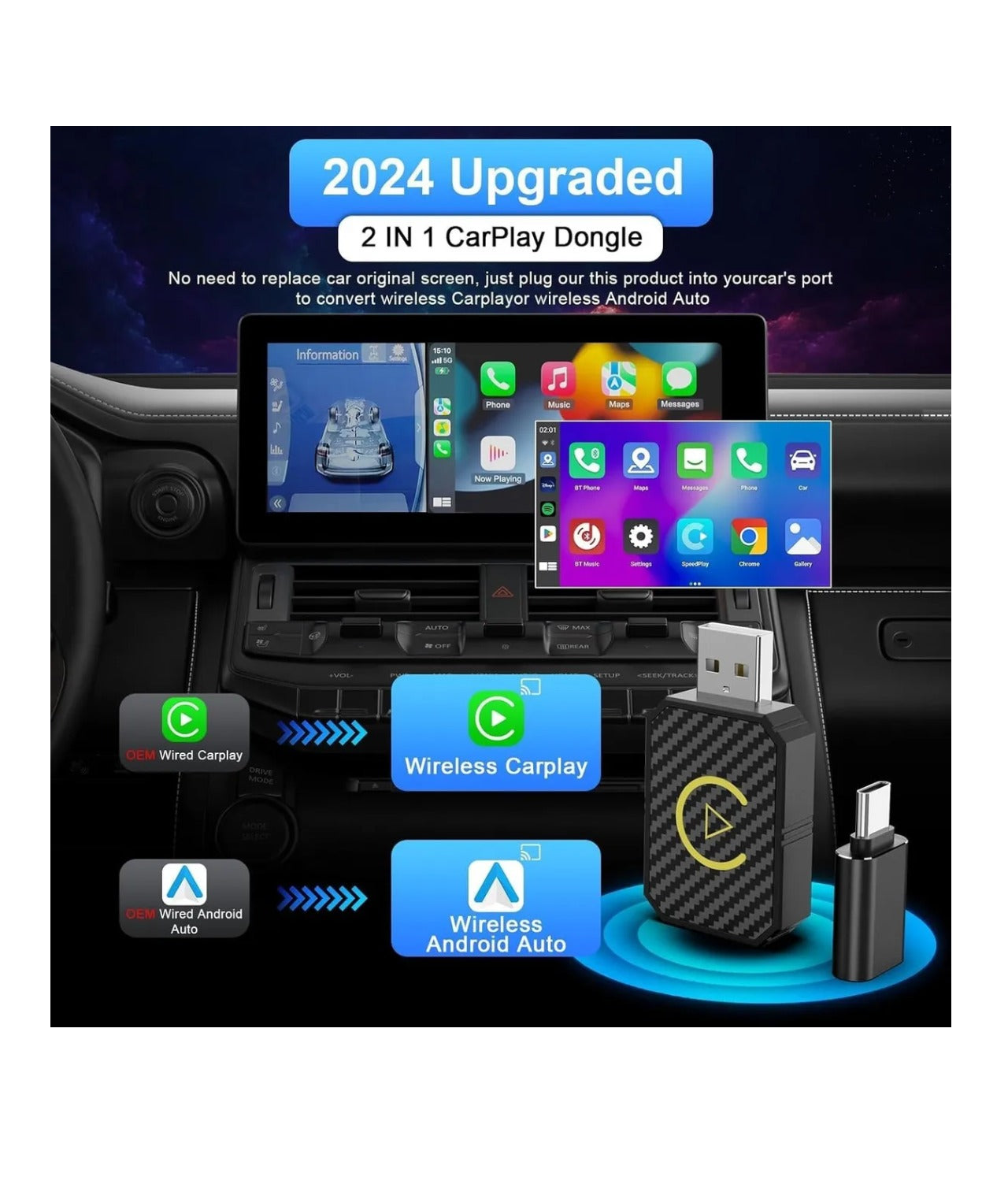 Mini Adaptador Inalámbrico Carplay Para iPhone Carro Android