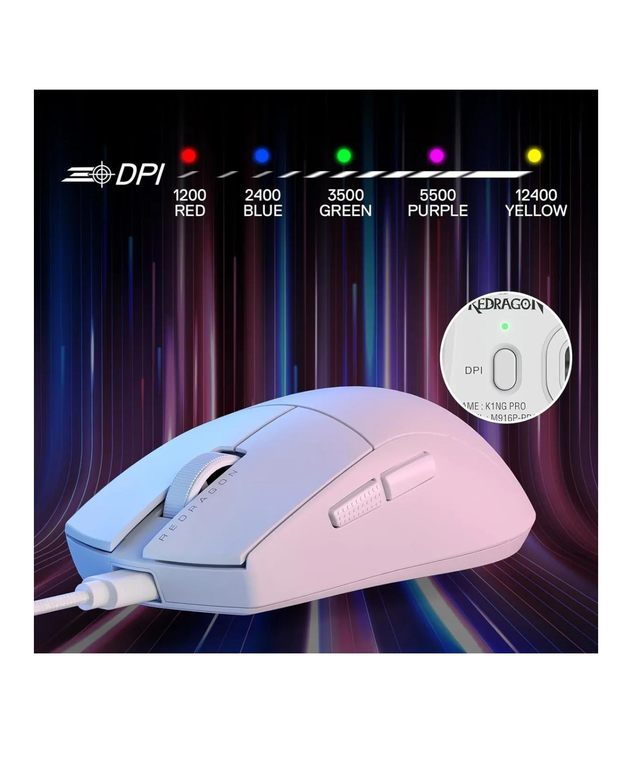 Mouse Raton Gamer 1k Hz 12400dpi Redragon K1ng 1k M724 | 42g