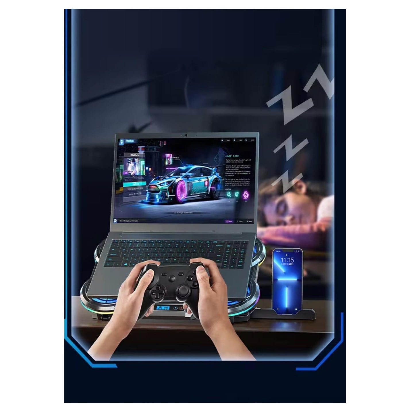 Base Gamer Refrigerante 6 Ventiladores Con Soporte Para Celu