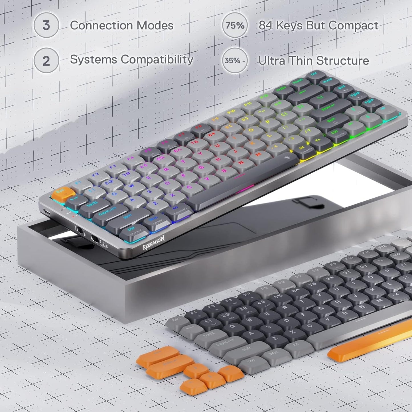 Teclado Mecanico Inalambrico Bt Gamer Redragon Azure K652 Es