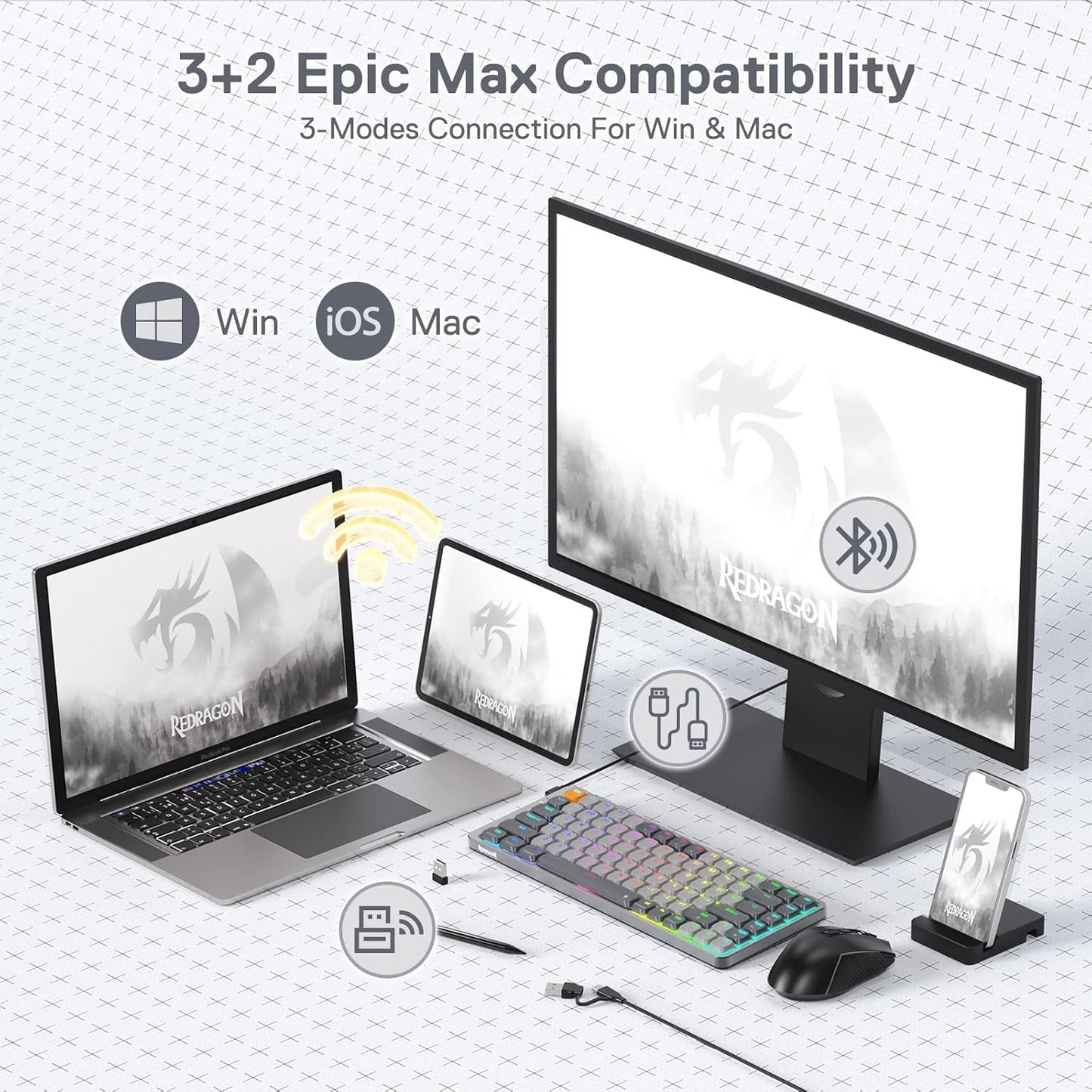 Teclado Mecanico Inalambrico Bt Gamer Redragon Azure K652 Es