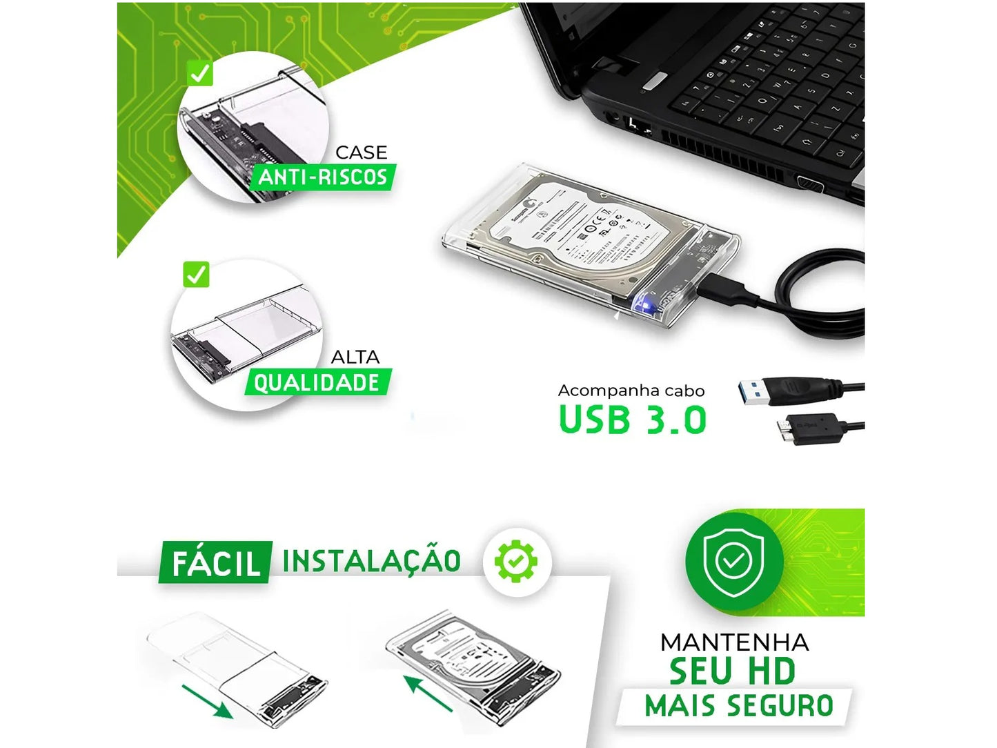 Case Slim Hd Ssd Adaptador Usb 3.0 Sata 3 Ext. Ps4 Hd30 Transparente
