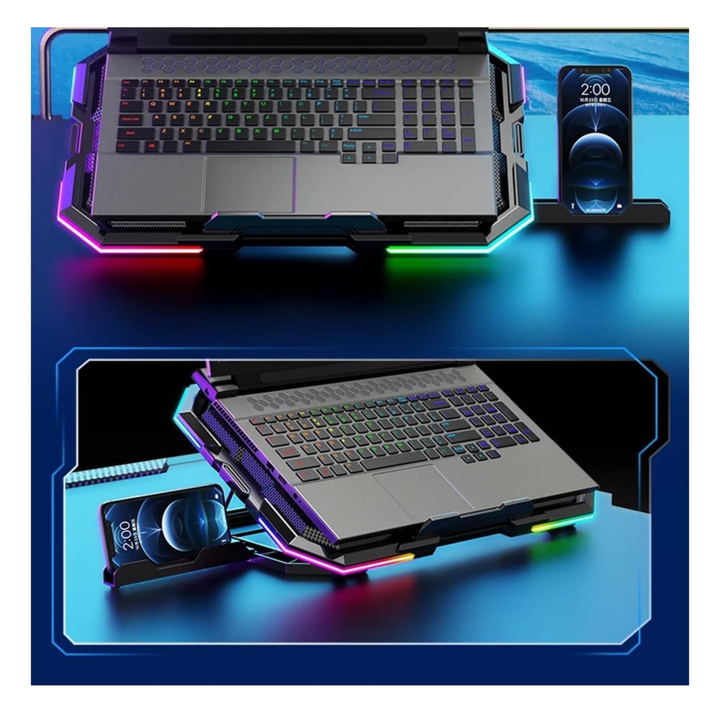 Base Gamer Refrigerante 6 Ventiladores Con Soporte Para Celu