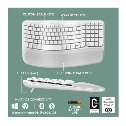 Teclado Ergonomico Inalambrico Logitech Wave Keys | Reposama