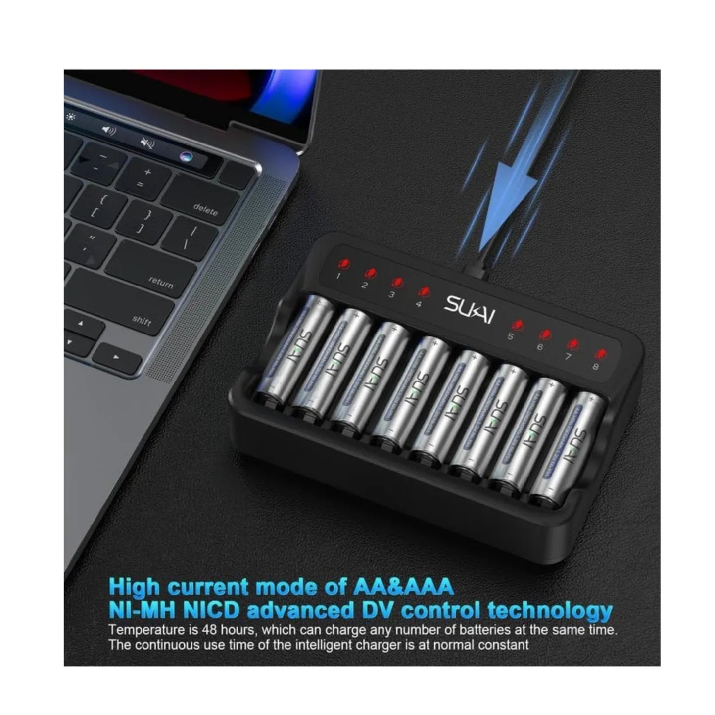 Cargador De Pilas Inteligente 2800mah 8puestos + 8pila Sukai