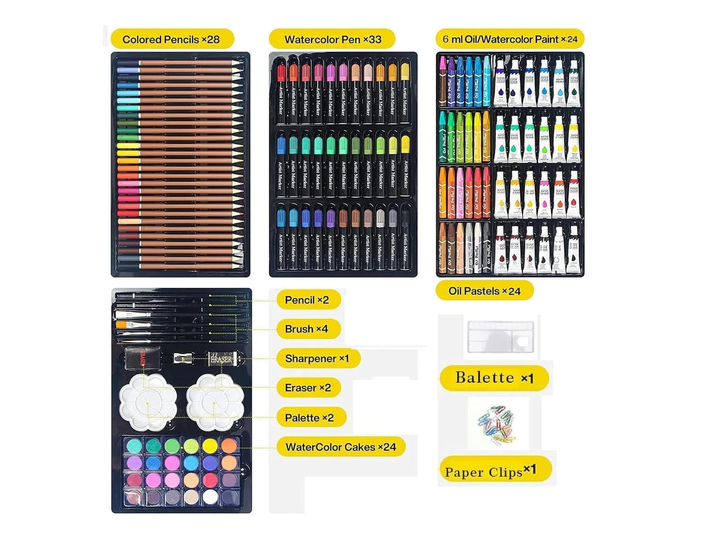 Kit Set De Dibujo Arte Para Niños 145 Pieza Acuarela Pintura