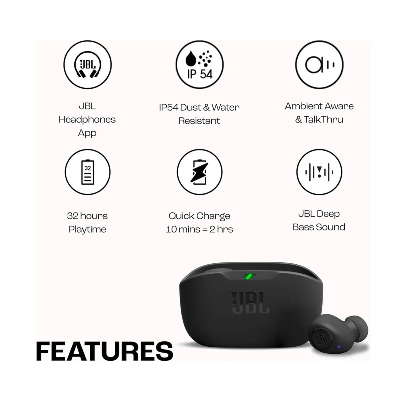 Audifonos Inalambricos Jbl Wave Buds Bajo Profundo | 32 Hrs