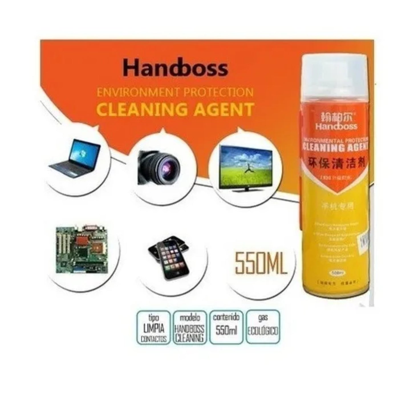 Limpiador Electronico Limpia Contacto En Spay Handboss 550ml