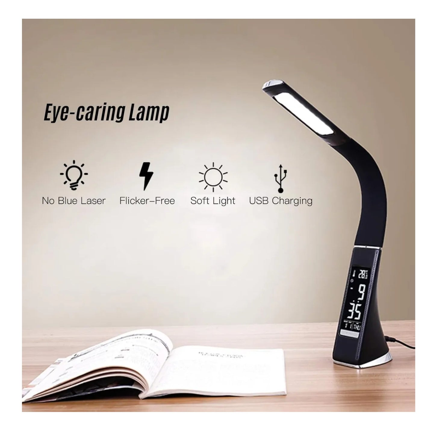 Lámpara Led De Escritorio Digital Reloj Alarma Termometro