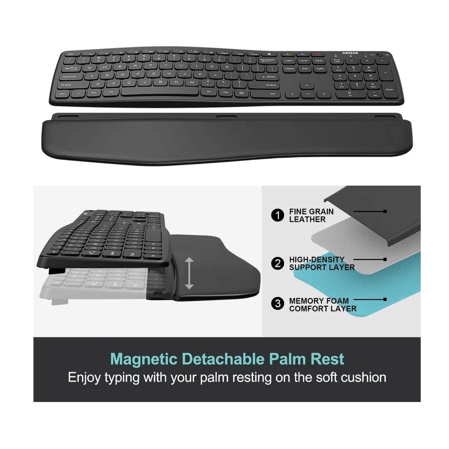 Teclado Ergonomico Bluetooth Arteck Hb323 | Diseño Formal