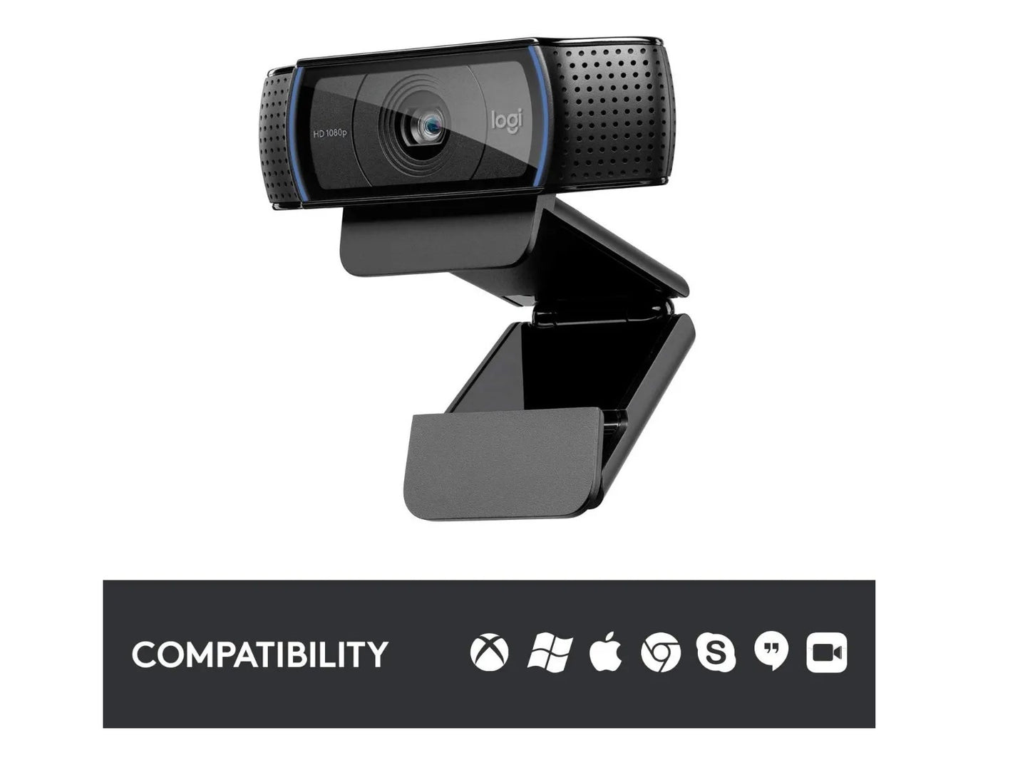 Cámara Web Logitech C920e Full Hd 30fps Con Cubre Lente Color Negro