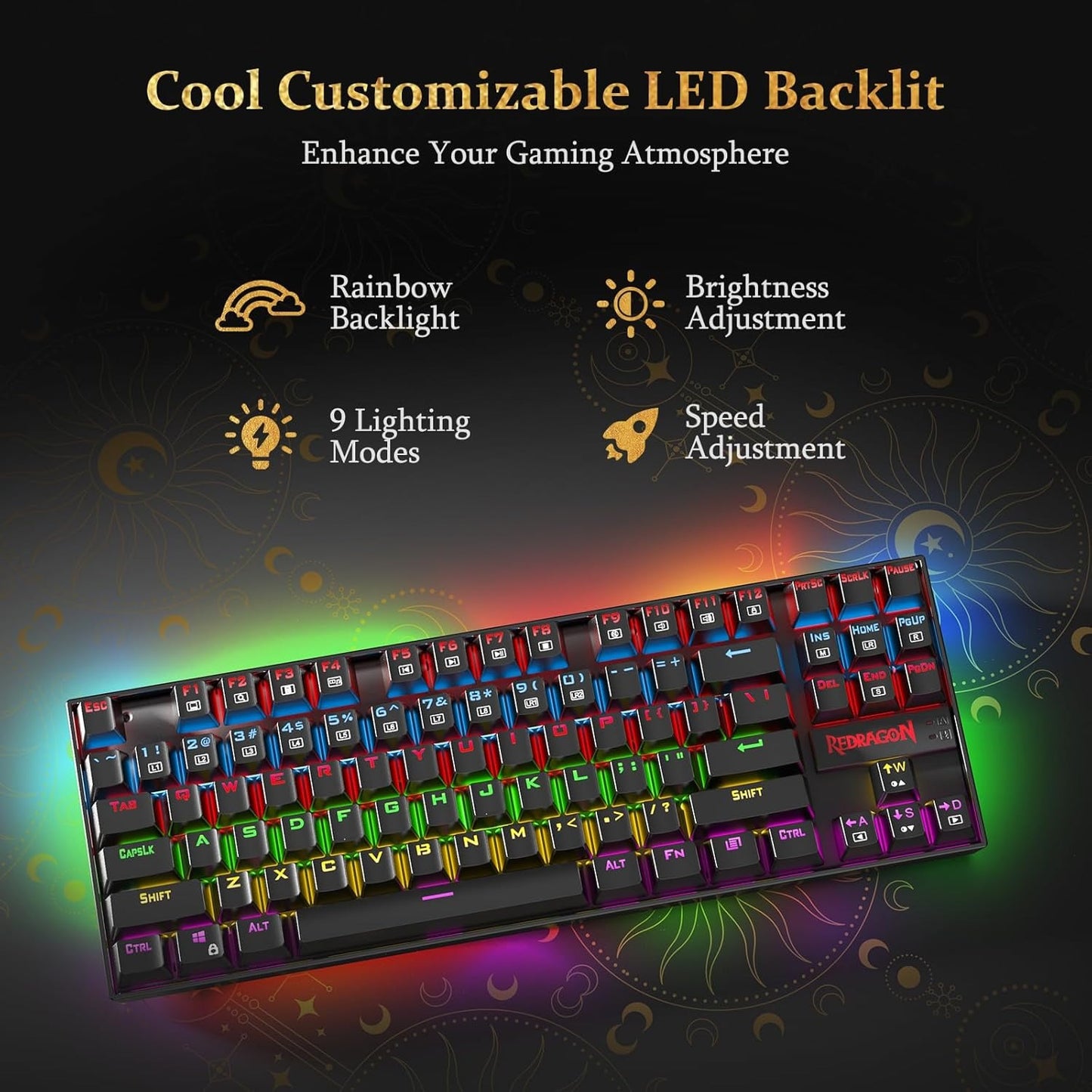 Teclado Mecanico Gamer 80% Tkl Rainbow Redragon Kumara K552