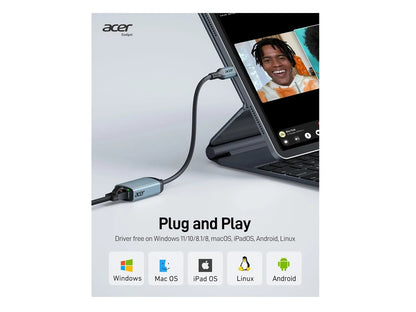 Adaptador Para Cable De Red Acer Gris Lan A Rj45