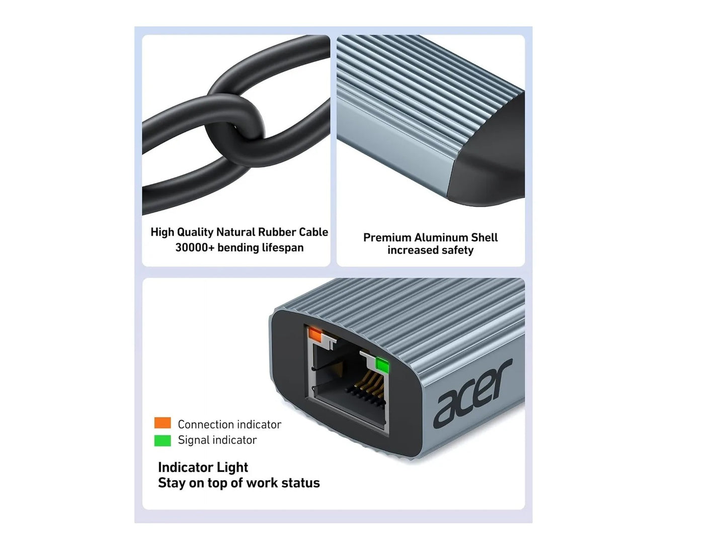 Adaptador Para Cable De Red Acer Gris Lan A Rj45