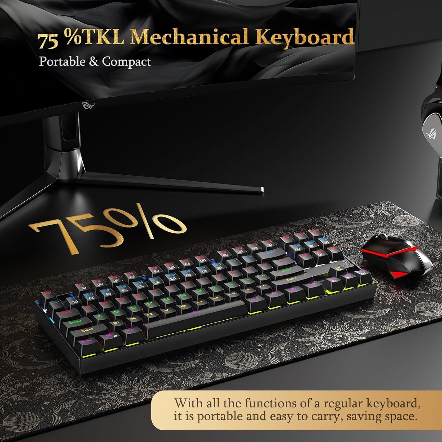 Teclado Mecanico Gamer 80% Tkl Rainbow Redragon Kumara K552
