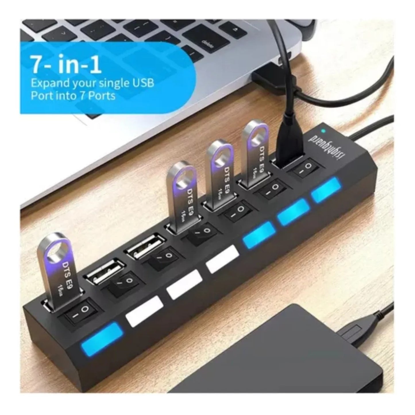 Hub Multipuerto Usb De 7 Puertos Alta Velocidad Con Switchs