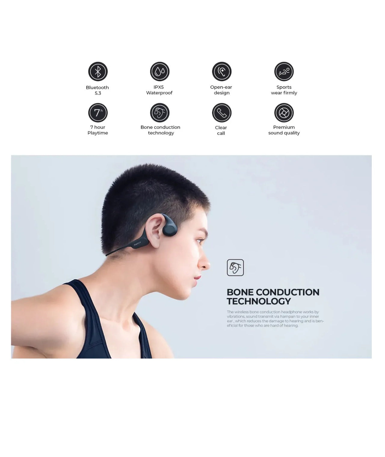 Audífonos De Conducción Osea Bluetooth 5.3 Ipx5 Havit E531bt