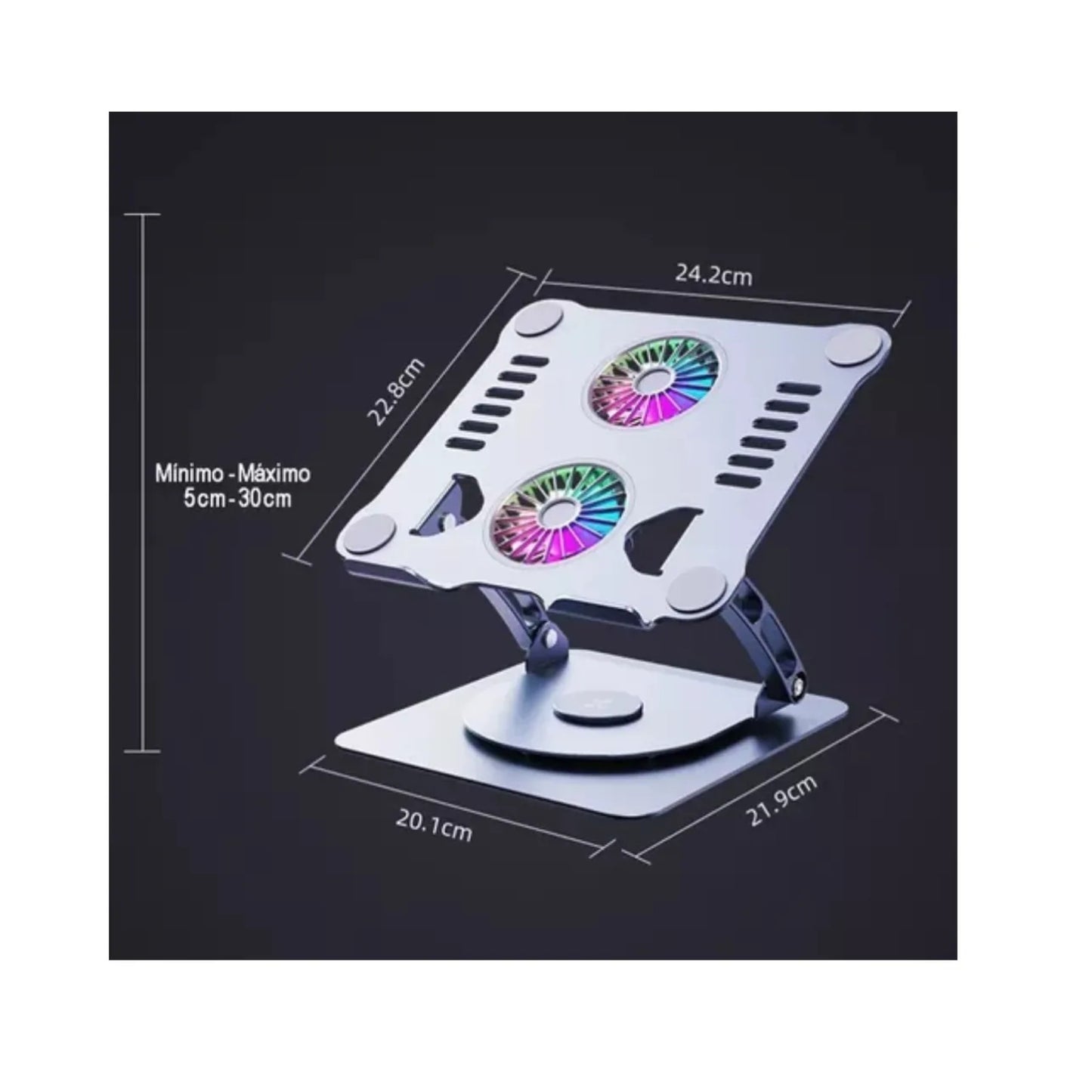 Base Para Portatil Metalica 360° P43 | Elevacion 2ventilador Plata