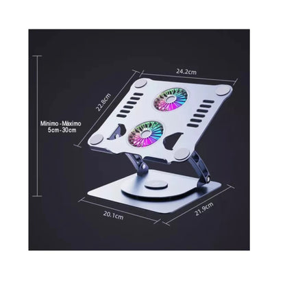 Base Para Portatil Metalica 360° P43 | Elevacion 2ventilador Plata