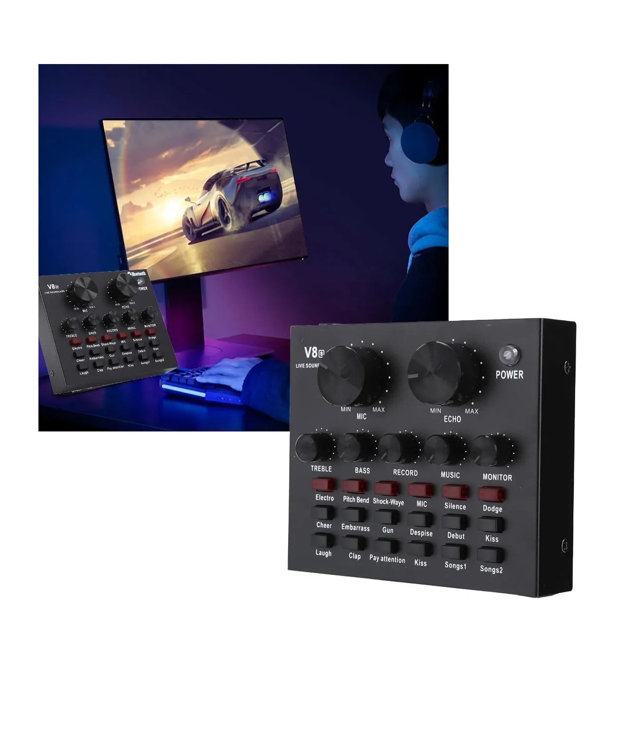 Interfaz De Audio Mixer Card Bluetooth Live Sound Card V8