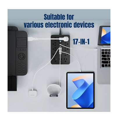 Multitoma 17 En 1 Americano 11 Tomas 4 Usb 2.1 A 2usb Tipo C