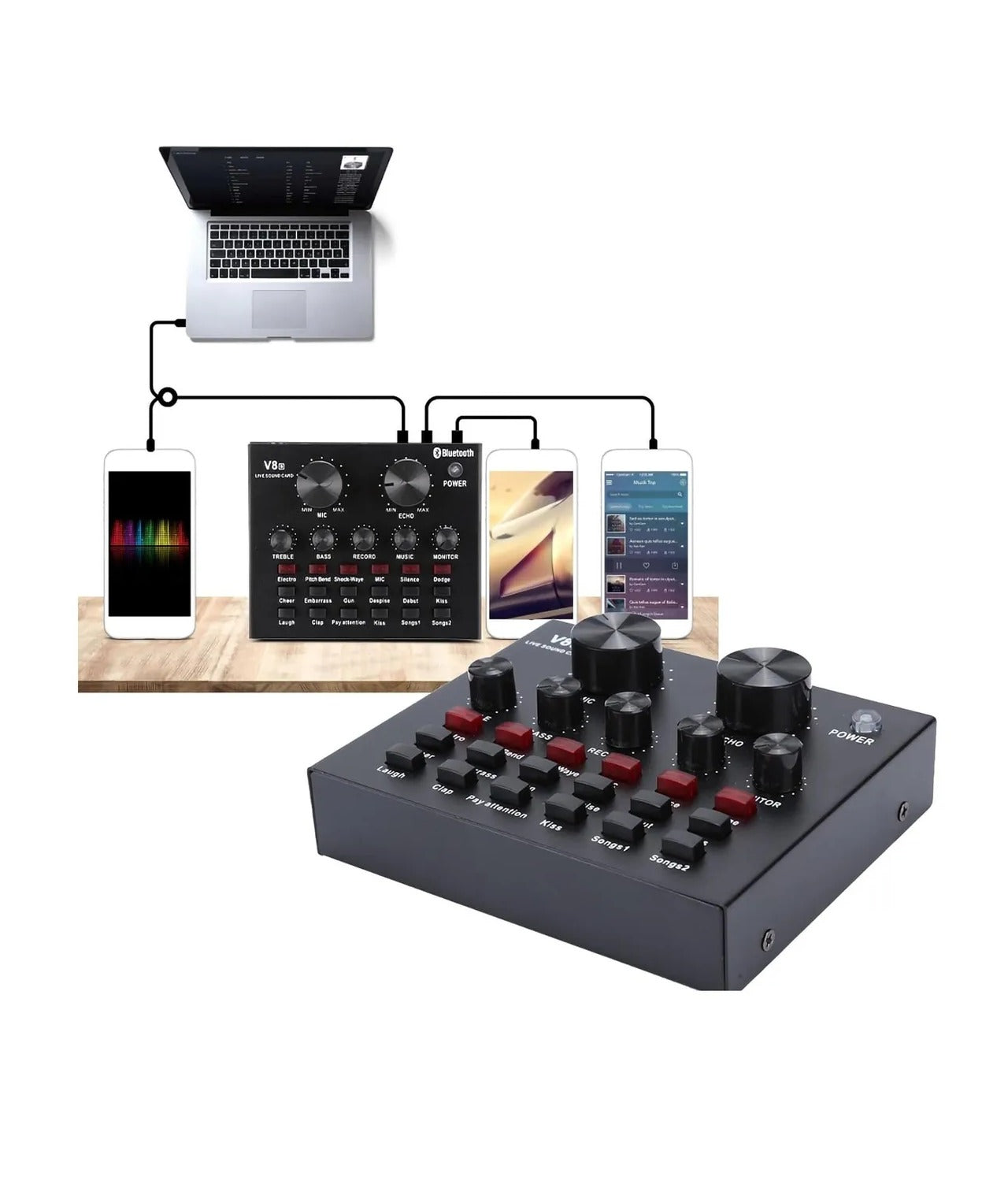 Interfaz De Audio Mixer Card Bluetooth Live Sound Card V8