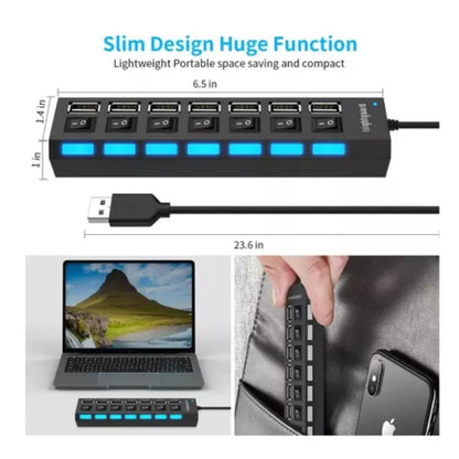 Hub Multipuerto Usb De 7 Puertos Alta Velocidad Con Switchs