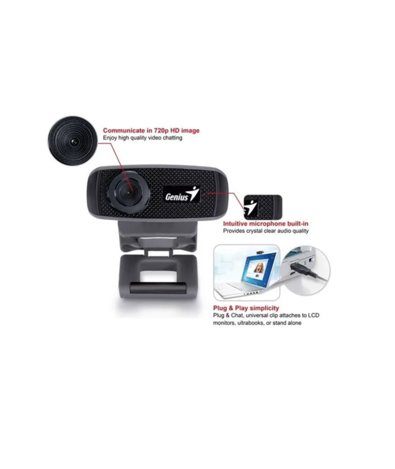 Cámara Web Genius Facecam 1000x Hd Color Negro