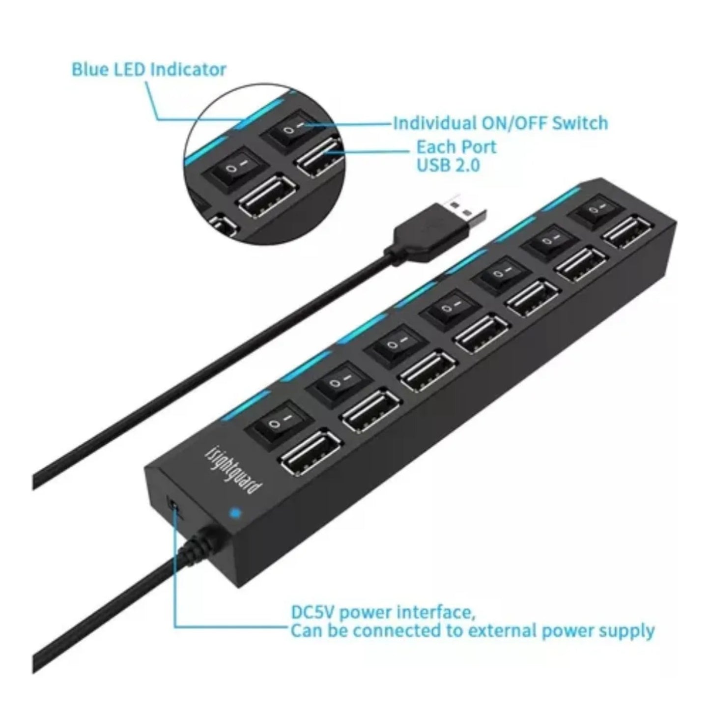 Hub Multipuerto Usb De 7 Puertos Alta Velocidad Con Switchs