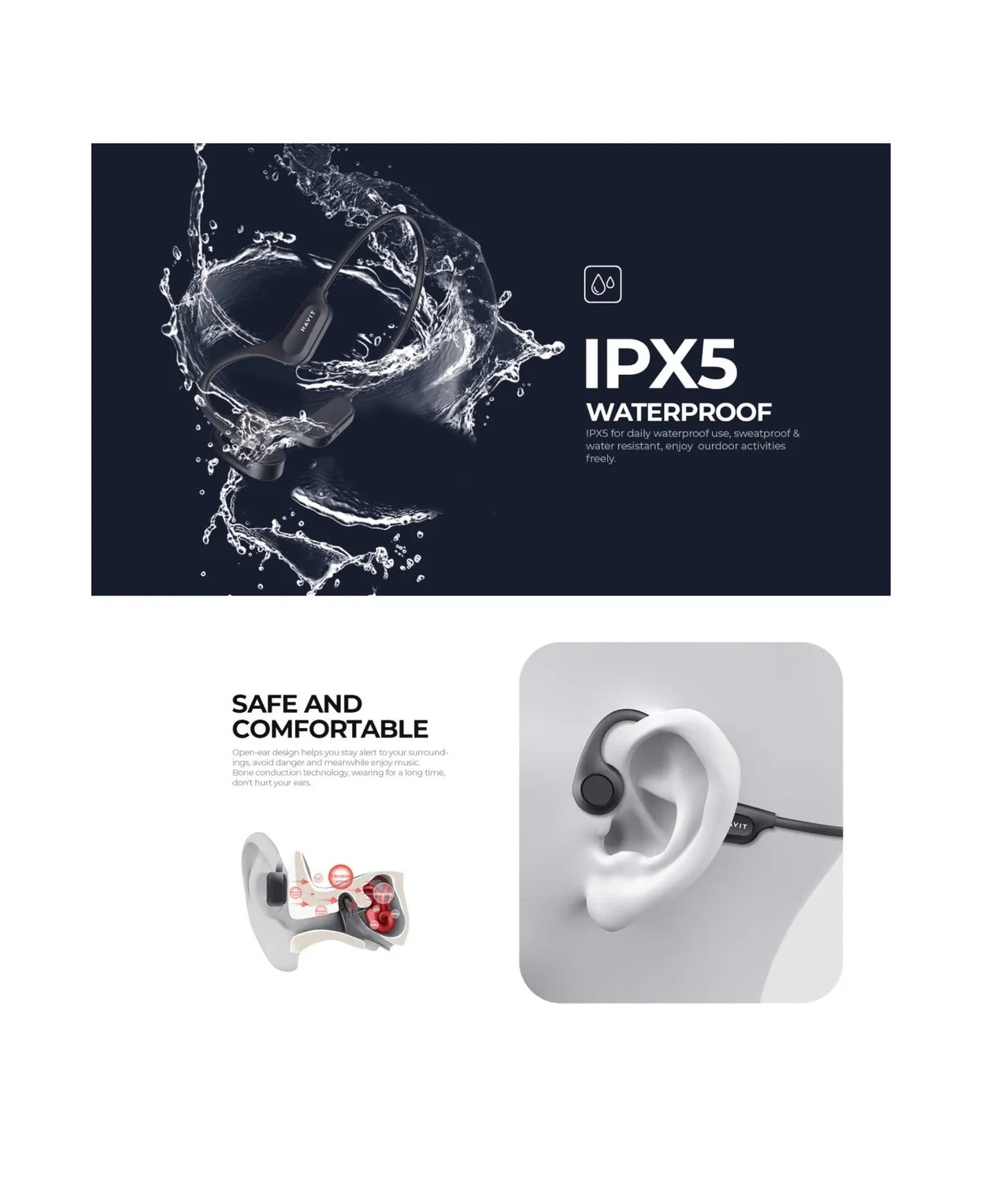 Audífonos De Conducción Osea Bluetooth 5.3 Ipx5 Havit E531bt