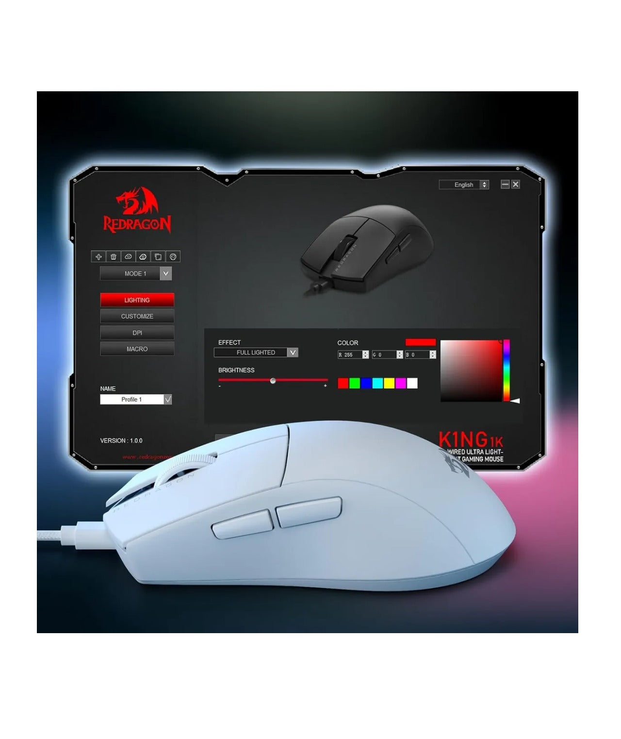 Mouse Raton Gamer 1k Hz 12400dpi Redragon K1ng 1k M724 | 42g