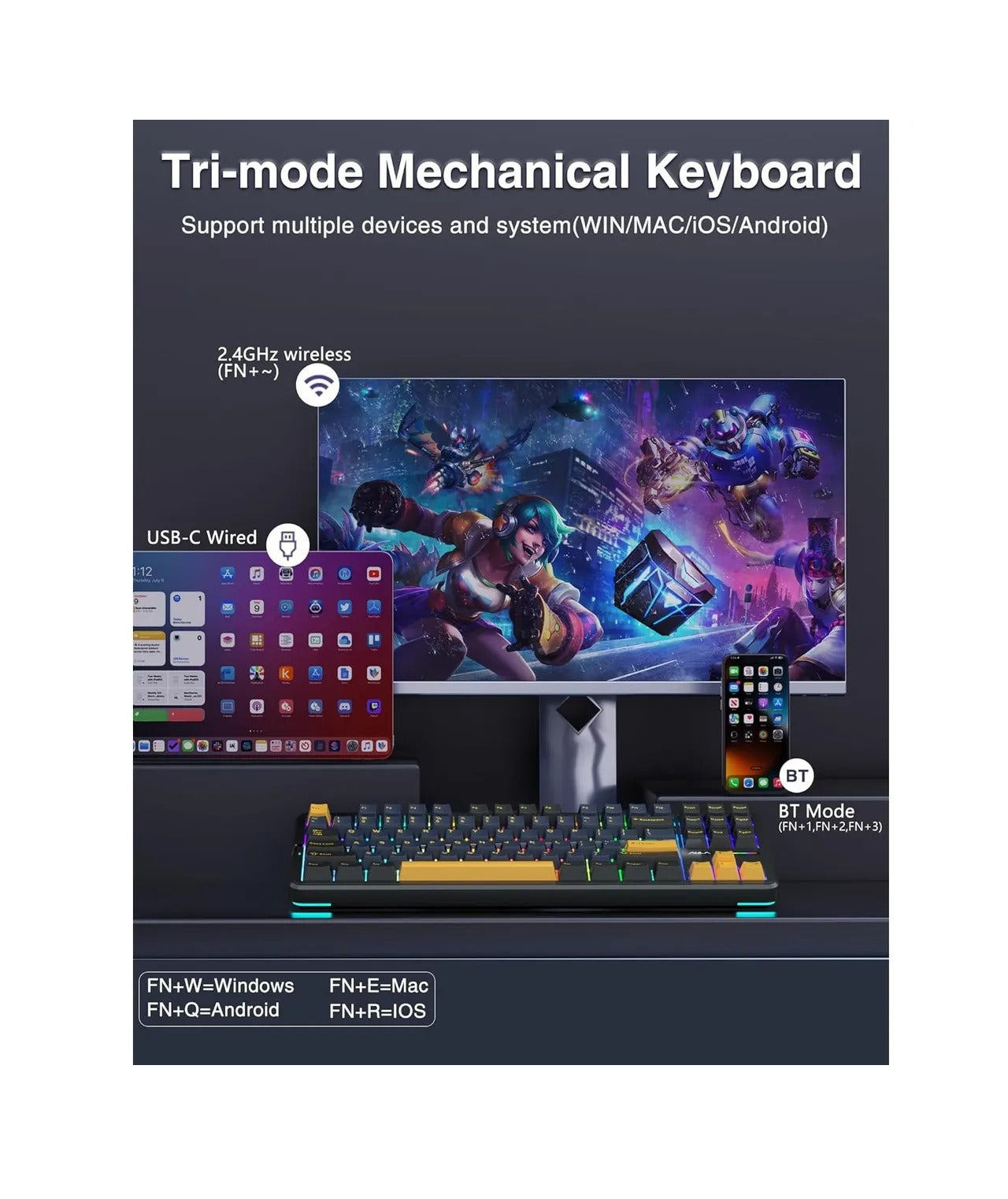 Teclado Mecanido Inalambrico 2.4hz Bt 80% Tkl Jedel Wkl-102