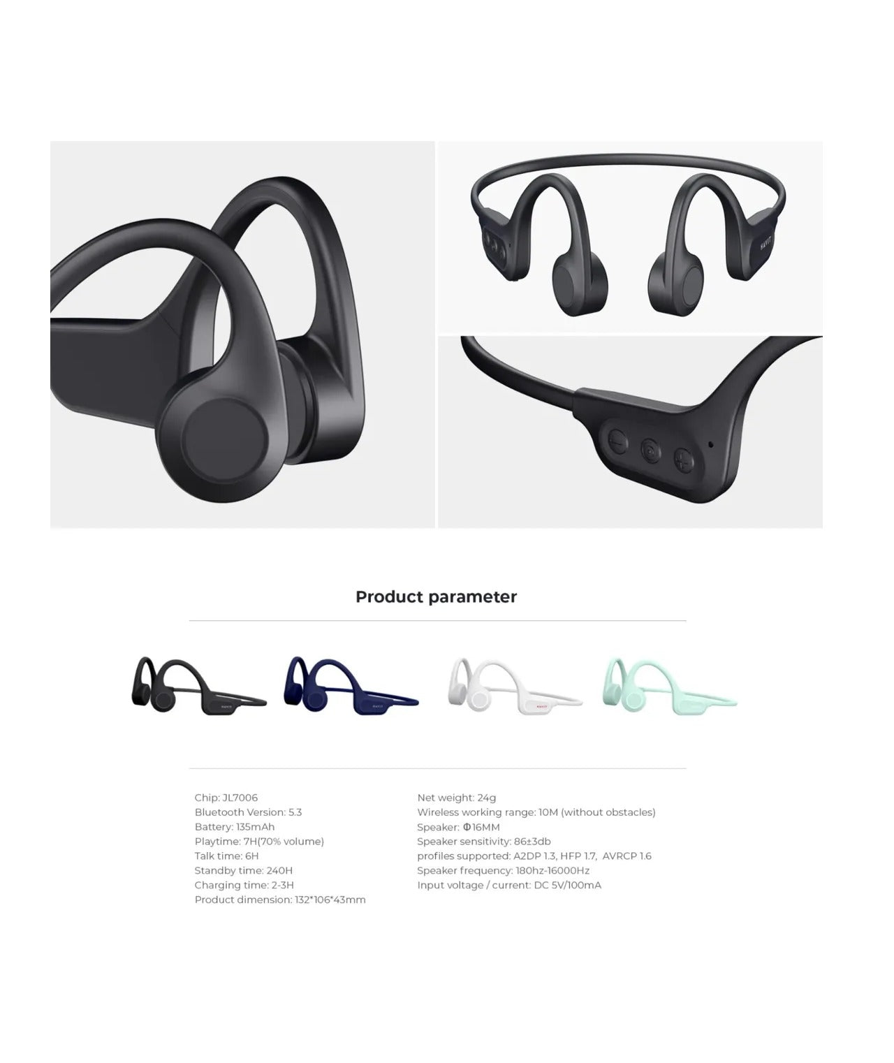 Audífonos De Conducción Osea Bluetooth 5.3 Ipx5 Havit E531bt