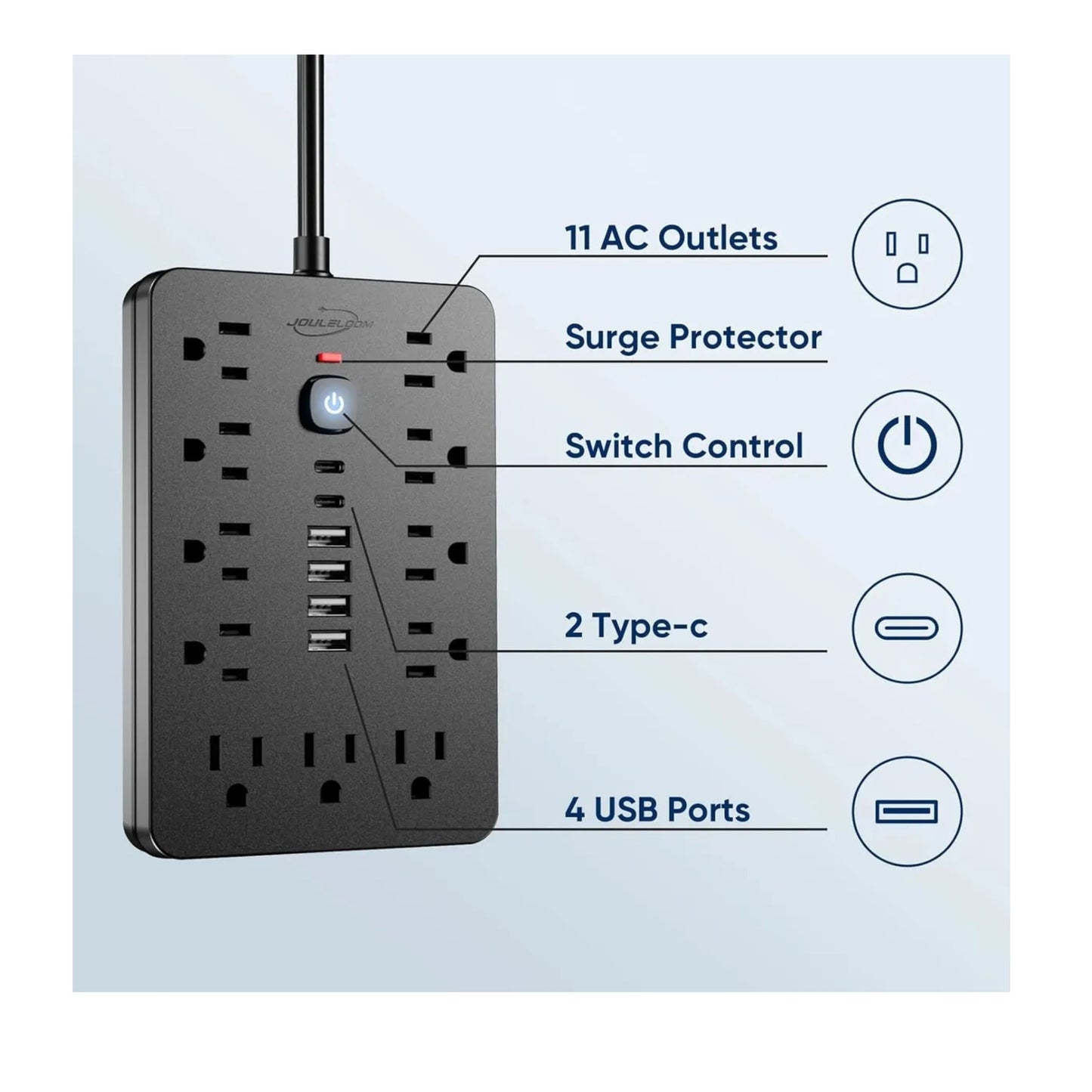 Multitoma 17 En 1 Americano 11 Tomas 4 Usb 2.1 A 2usb Tipo C
