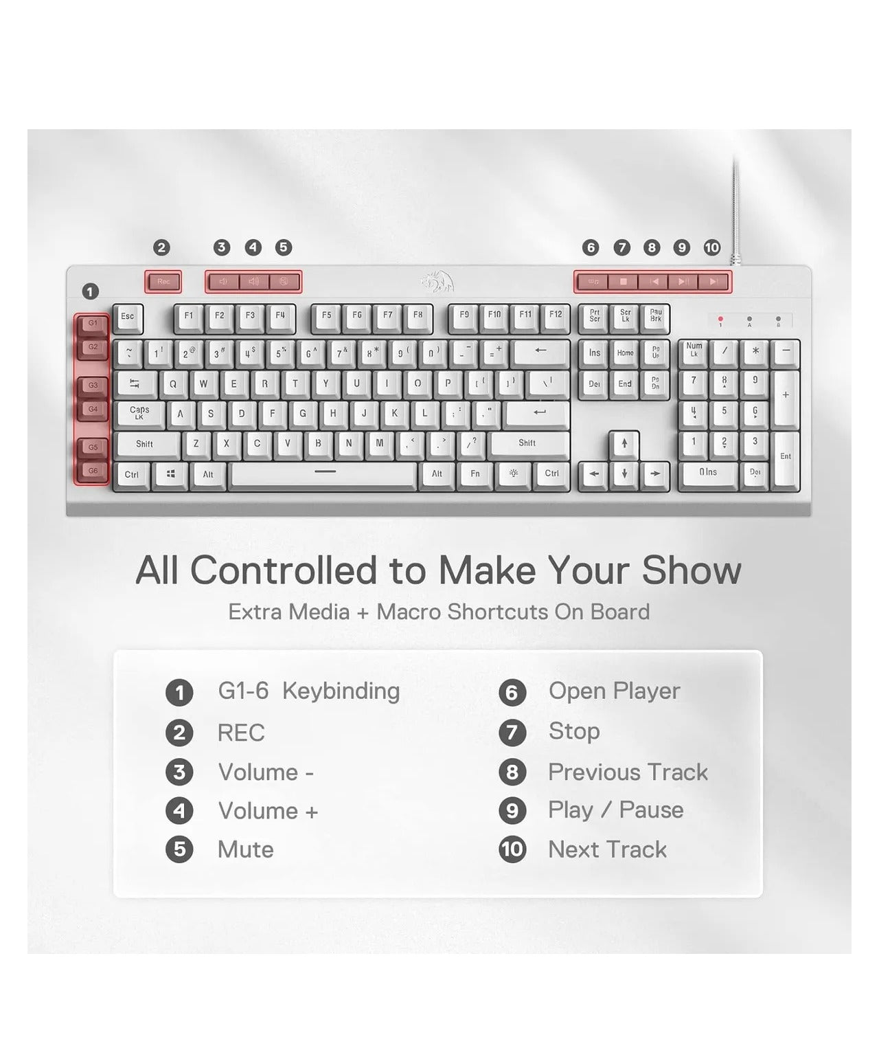 Teclado Gamer Rgb Descansamuñecas Multimedia Redragon Shiva