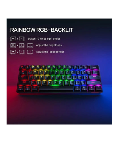 Teclado Mecanico Gamer 60% Switch Azul Rainbow K61 Cableless