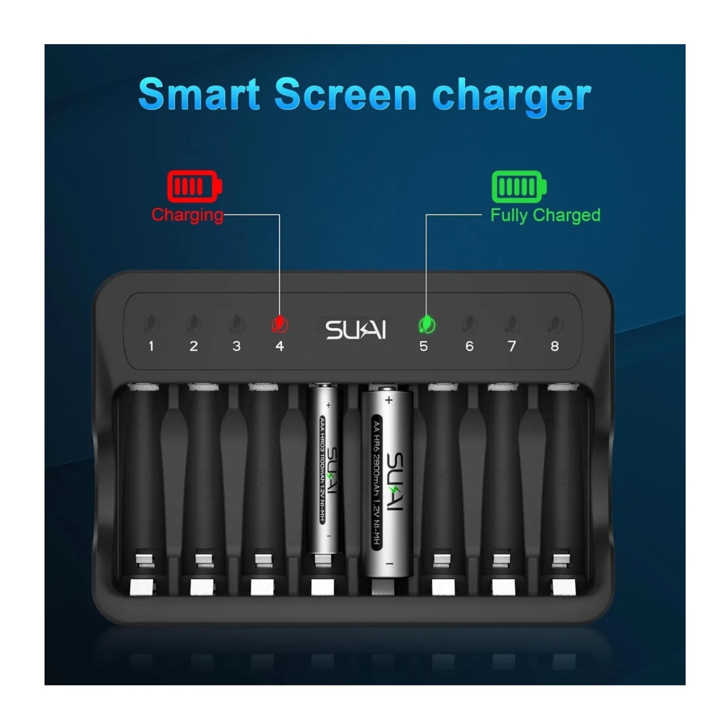 Cargador De Pilas Inteligente 2800mah 8puestos + 8pila Sukai