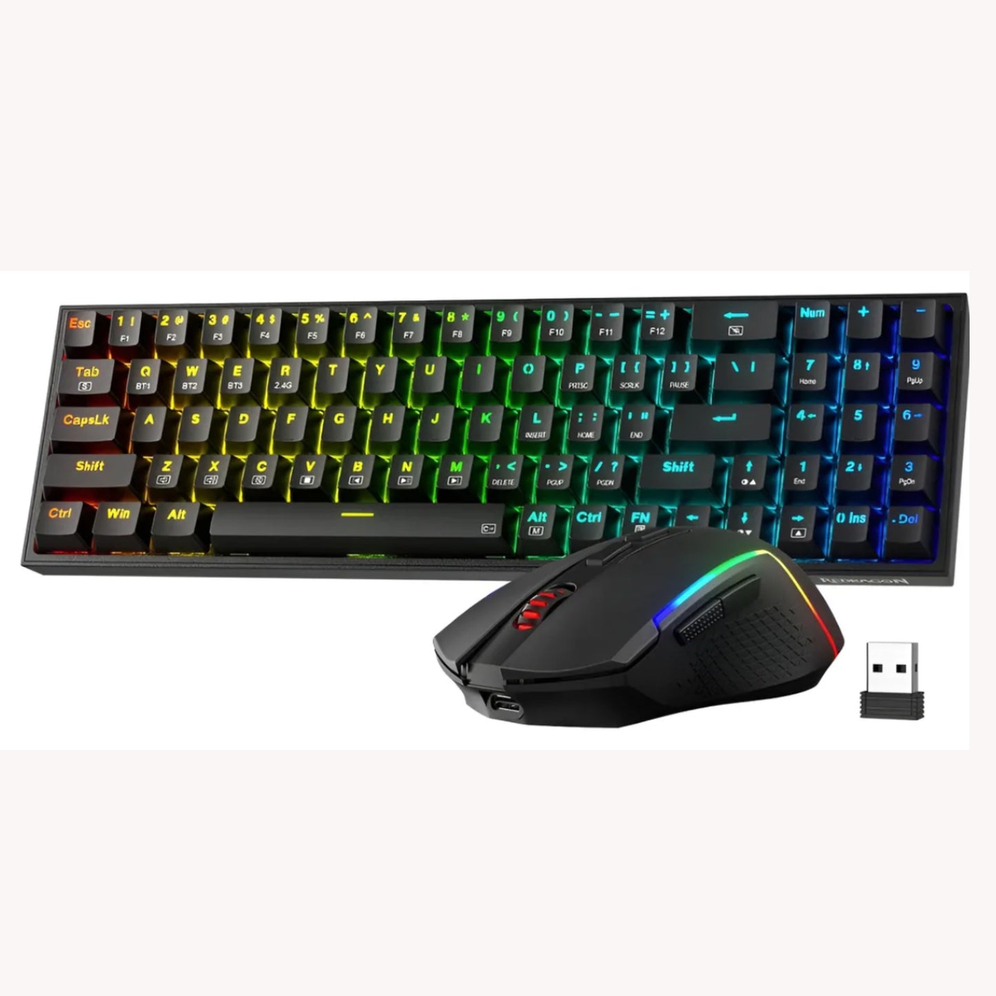 Combo Teclado Y Mouse Inalambrico Rgb Mecanico Redragon S136